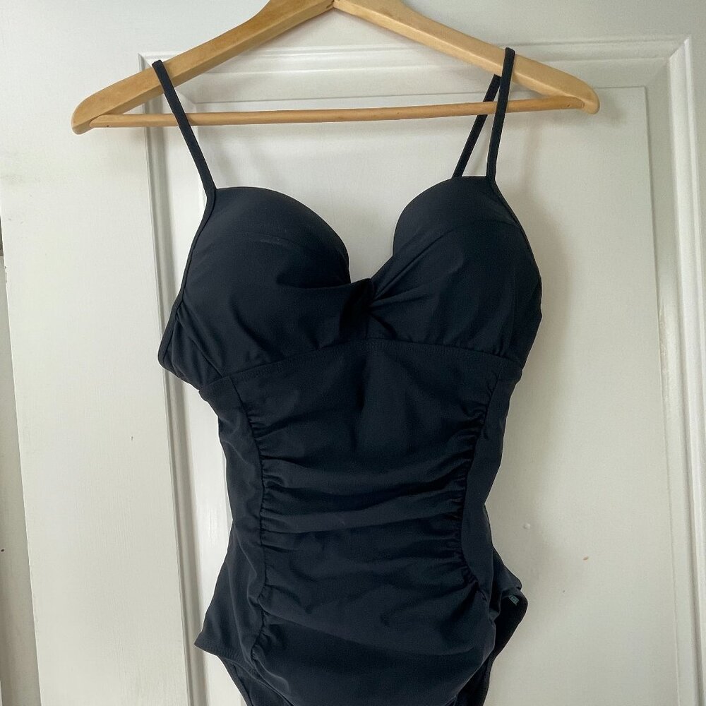 Assets By Spanx Black Ruched One-Piece Swimsuit with Molded Cups
